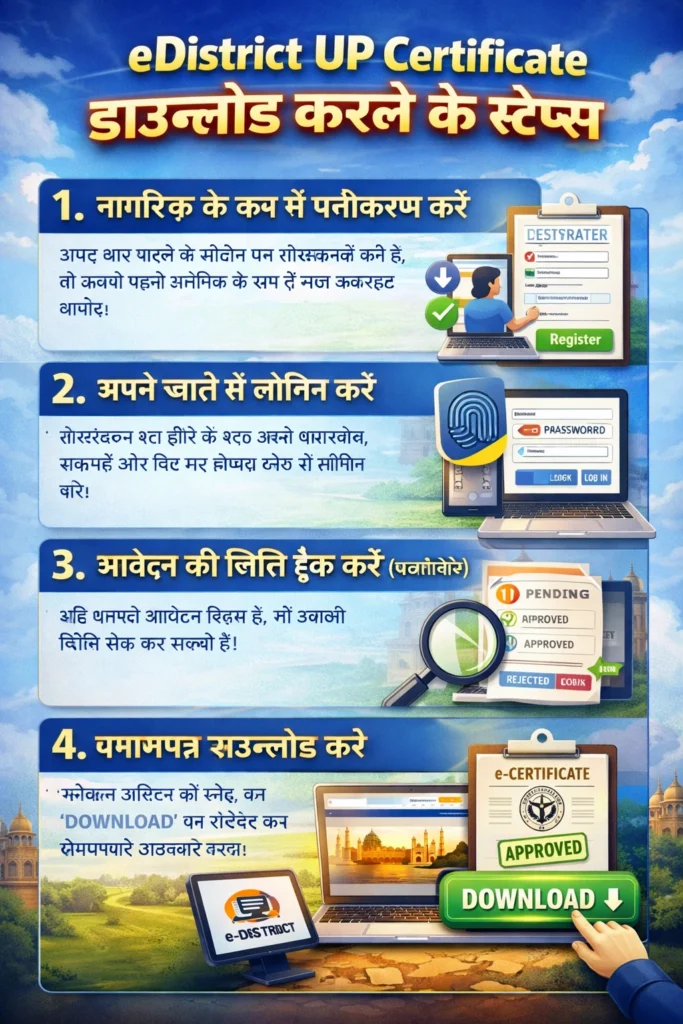 eDistrict UP प्रमाणपत्र बिना CSC के डाउनलोड करने के कदम